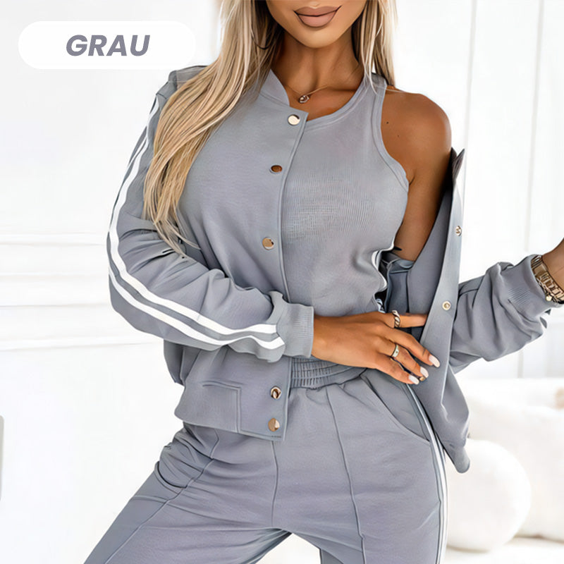 Dreiteiliges Baseballjacken- und -hosen-Set für Frauen