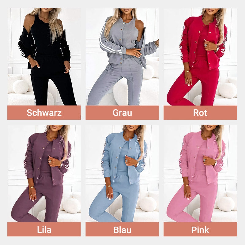 Dreiteiliges Baseballjacken- und -hosen-Set für Frauen