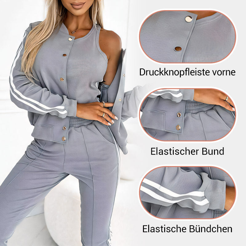 Dreiteiliges Baseballjacken- und -hosen-Set für Frauen