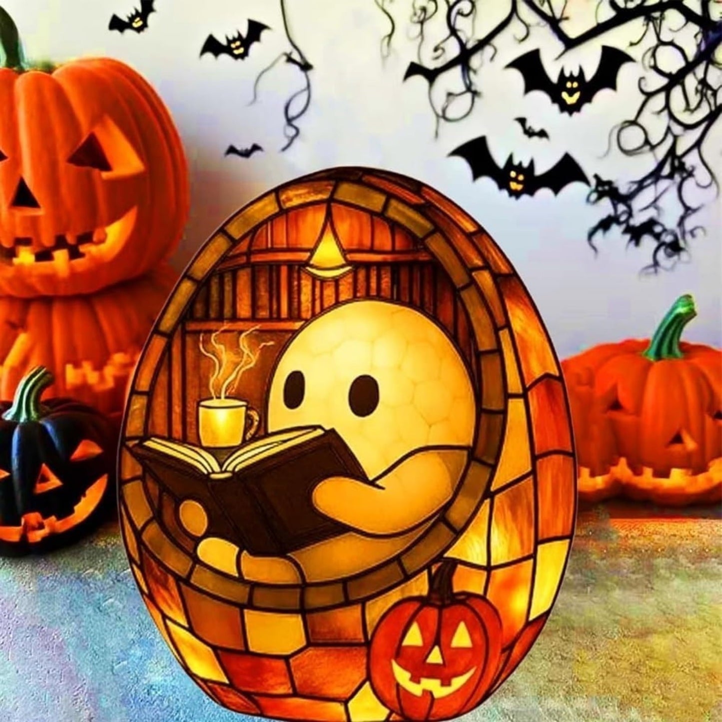 3D-Halloween-Geisterlampe aus gebeiztem Harz