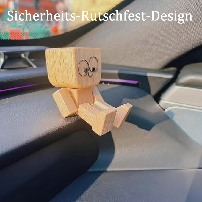 Wippendes Holzmännchen Mit Wohlfühl-Lächeln – Kreatives Auto-Duftaccessoire