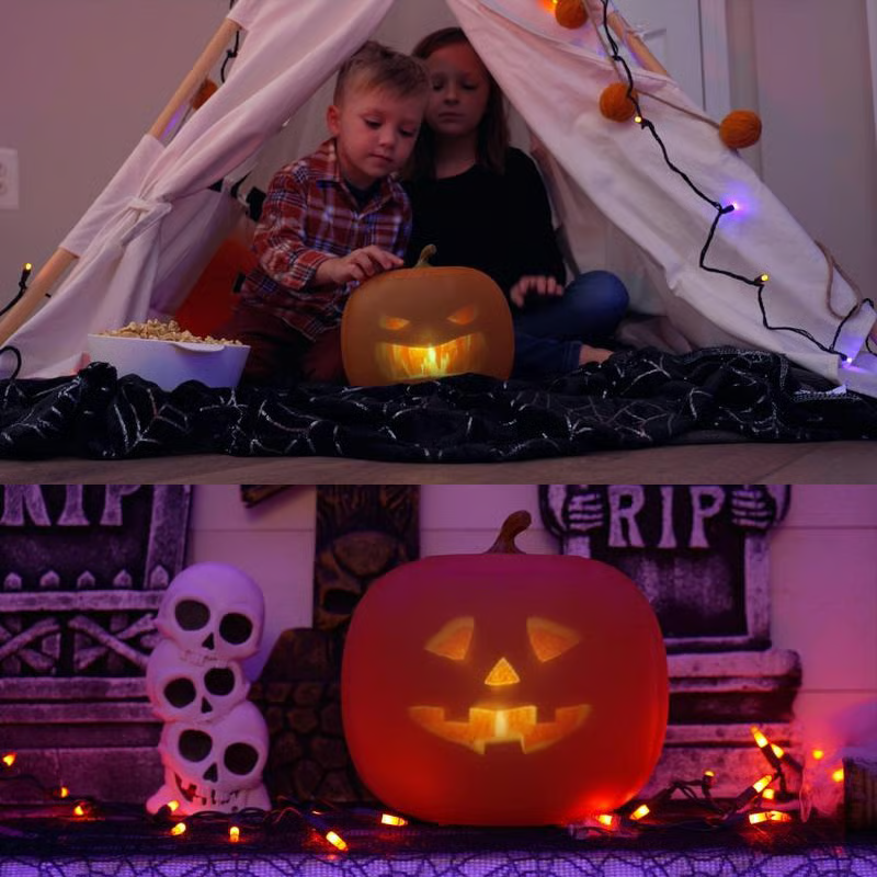 Glow Magic Kürbislaterne – flackernde LED-Halloween-Dekoration mit realistischem Flammeneffekt