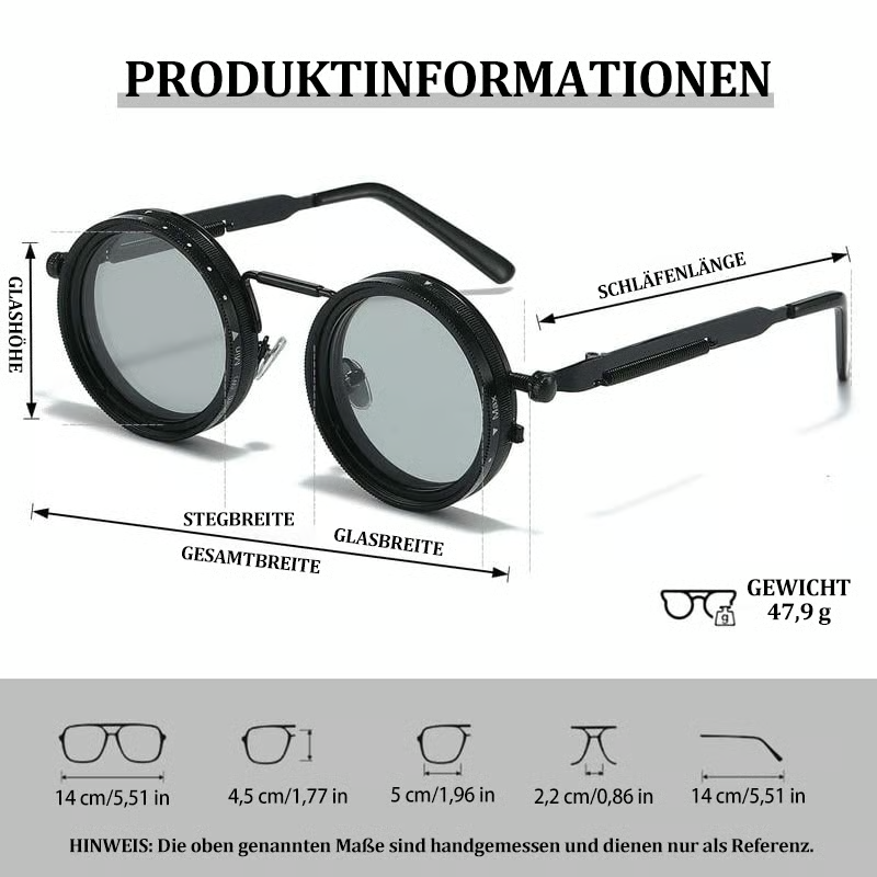 Verstellbare getönte runde polarisierte Gläser Retro-Sonnenbrille