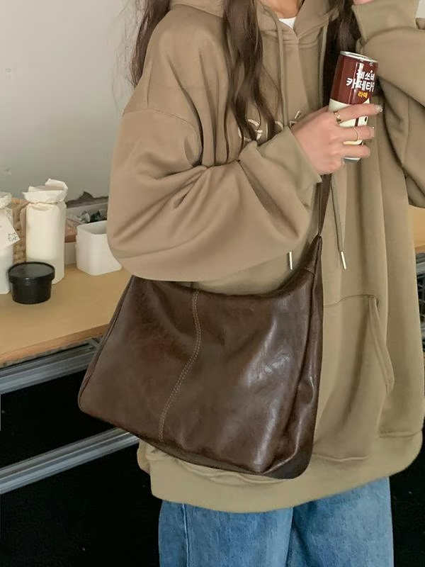 Damen einfarbige Schultertasche