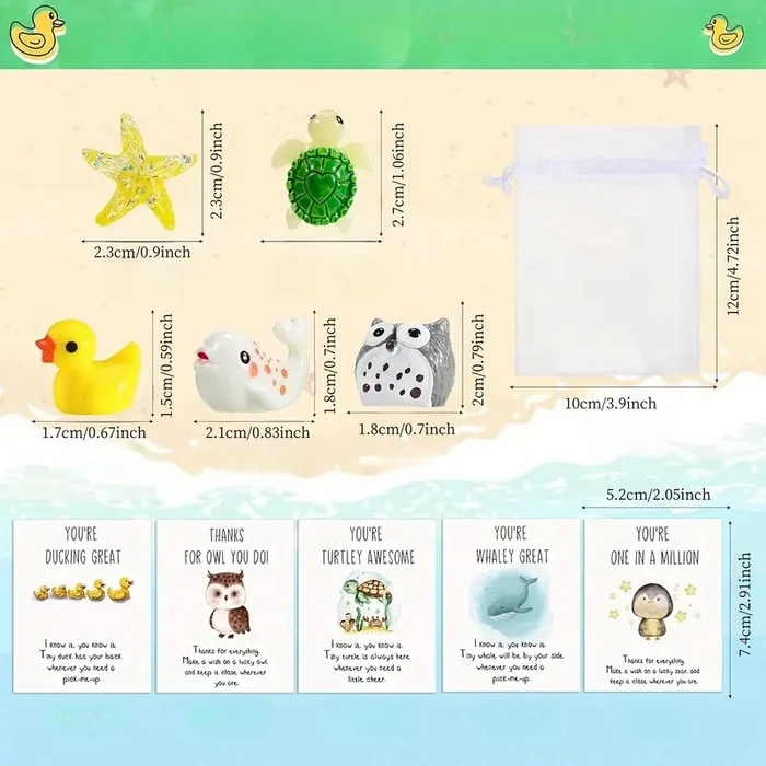 50 Sets Mitarbeiter-Anerkennungsgeschenke – Lustige Harztiere mit Dankeskarten (150 Stück)