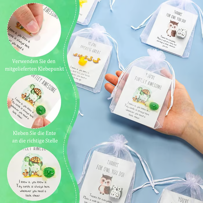 50 Sets Mitarbeiter-Anerkennungsgeschenke – Lustige Harztiere mit Dankeskarten (150 Stück)