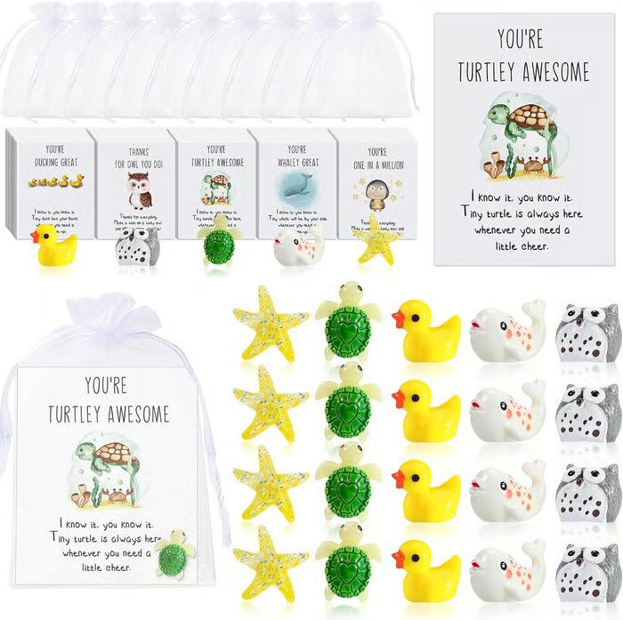 50 Sets Mitarbeiter-Anerkennungsgeschenke – Lustige Harztiere mit Dankeskarten (150 Stück)