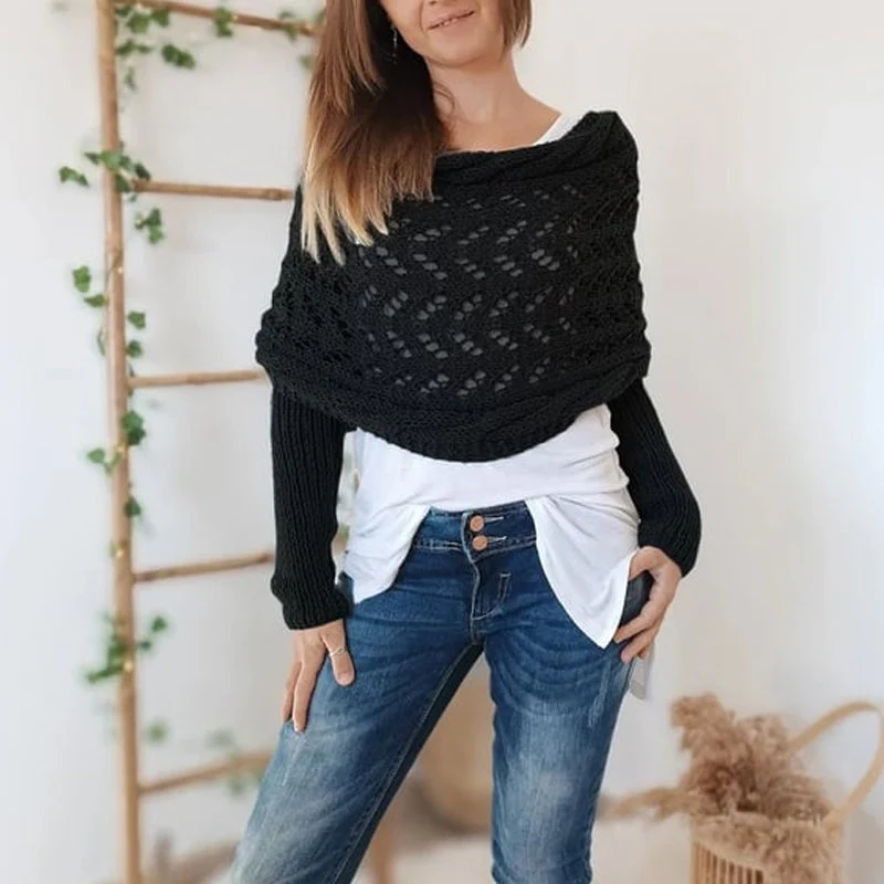 Gestrickter Zopfmuster-Umhang, Bolero für Damen