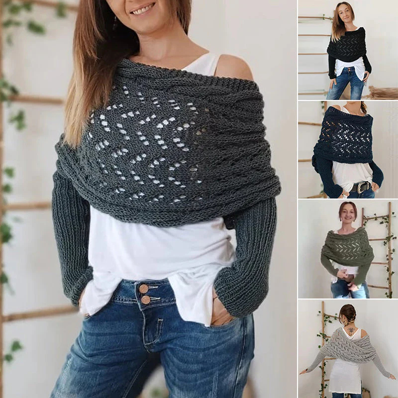 Gestrickter Zopfmuster-Umhang, Bolero für Damen