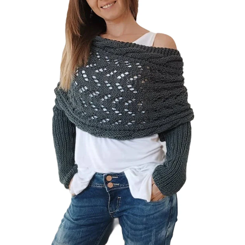 Gestrickter Zopfmuster-Umhang, Bolero für Damen