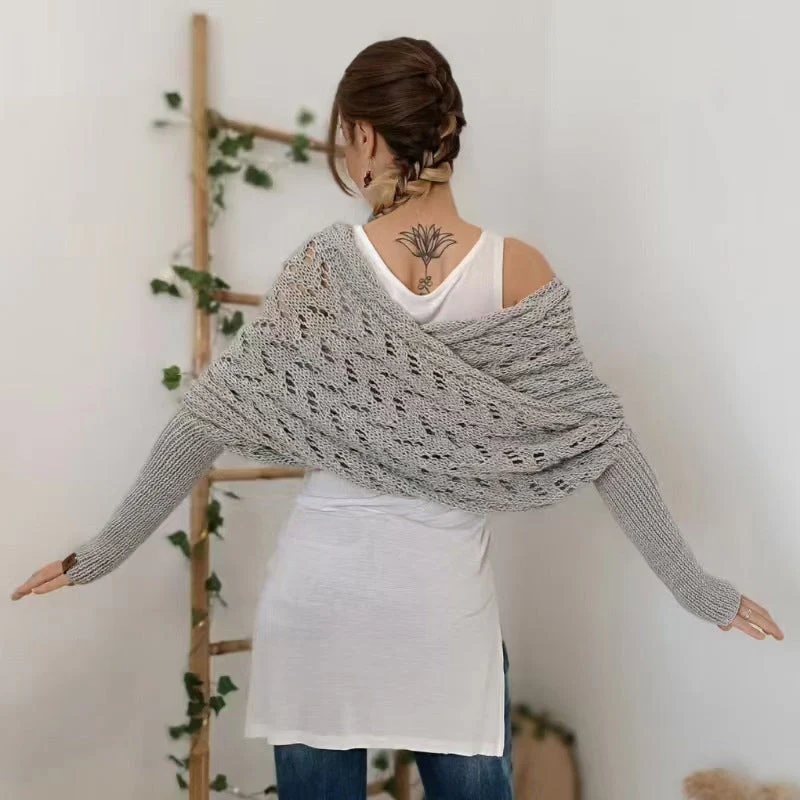 Gestrickter Zopfmuster-Umhang, Bolero für Damen