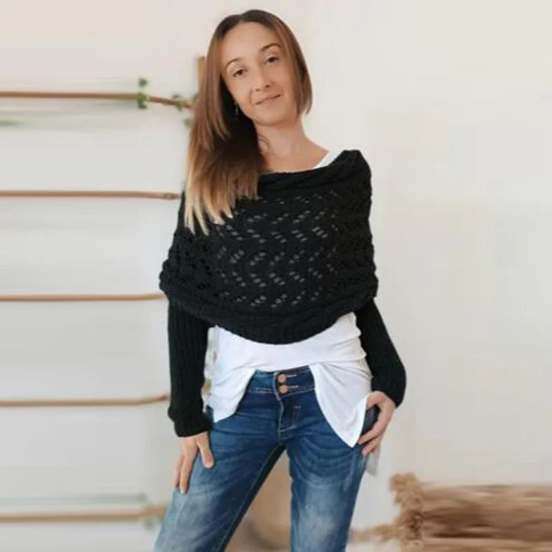 Gestrickter Zopfmuster-Umhang, Bolero für Damen