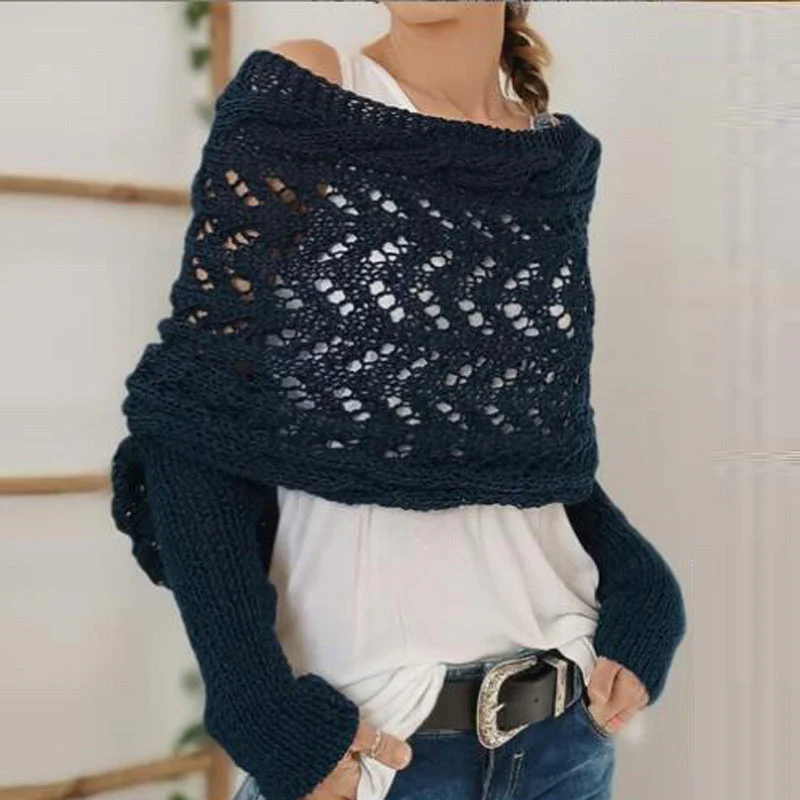 Gestrickter Zopfmuster-Umhang, Bolero für Damen