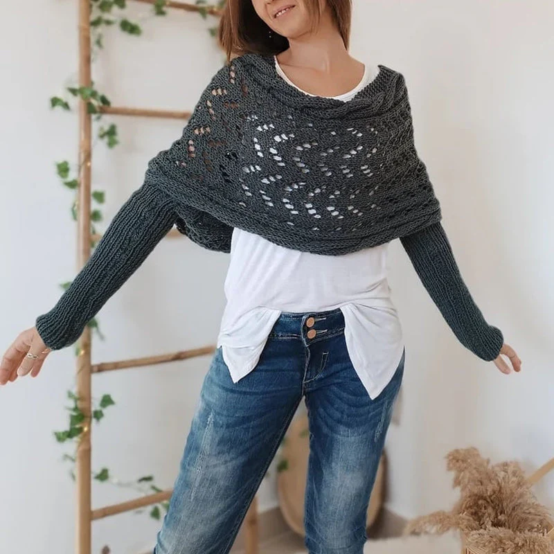 Gestrickter Zopfmuster-Umhang, Bolero für Damen
