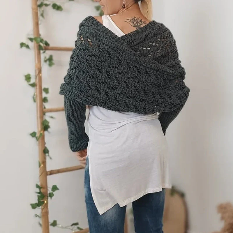 Gestrickter Zopfmuster-Umhang, Bolero für Damen