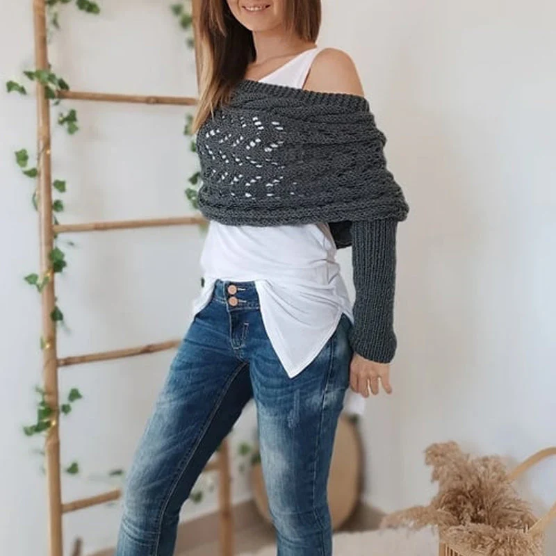 Gestrickter Zopfmuster-Umhang, Bolero für Damen