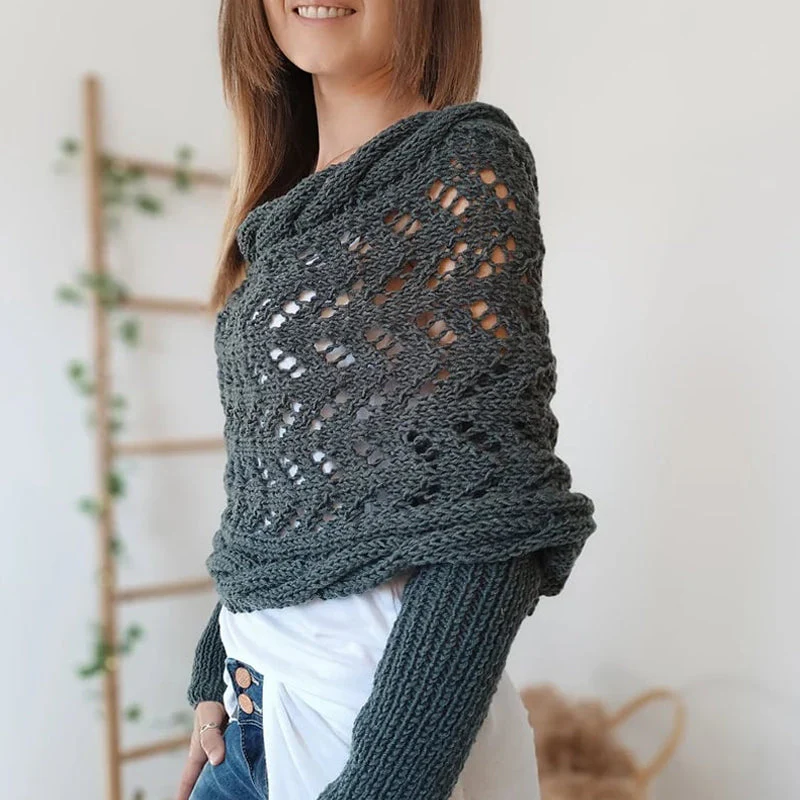 Gestrickter Zopfmuster-Umhang, Bolero für Damen