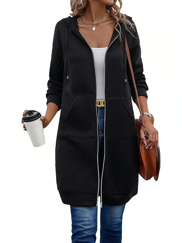 Lässiger Fleece-Kapuzenpullover mit Reißverschluss für Damen