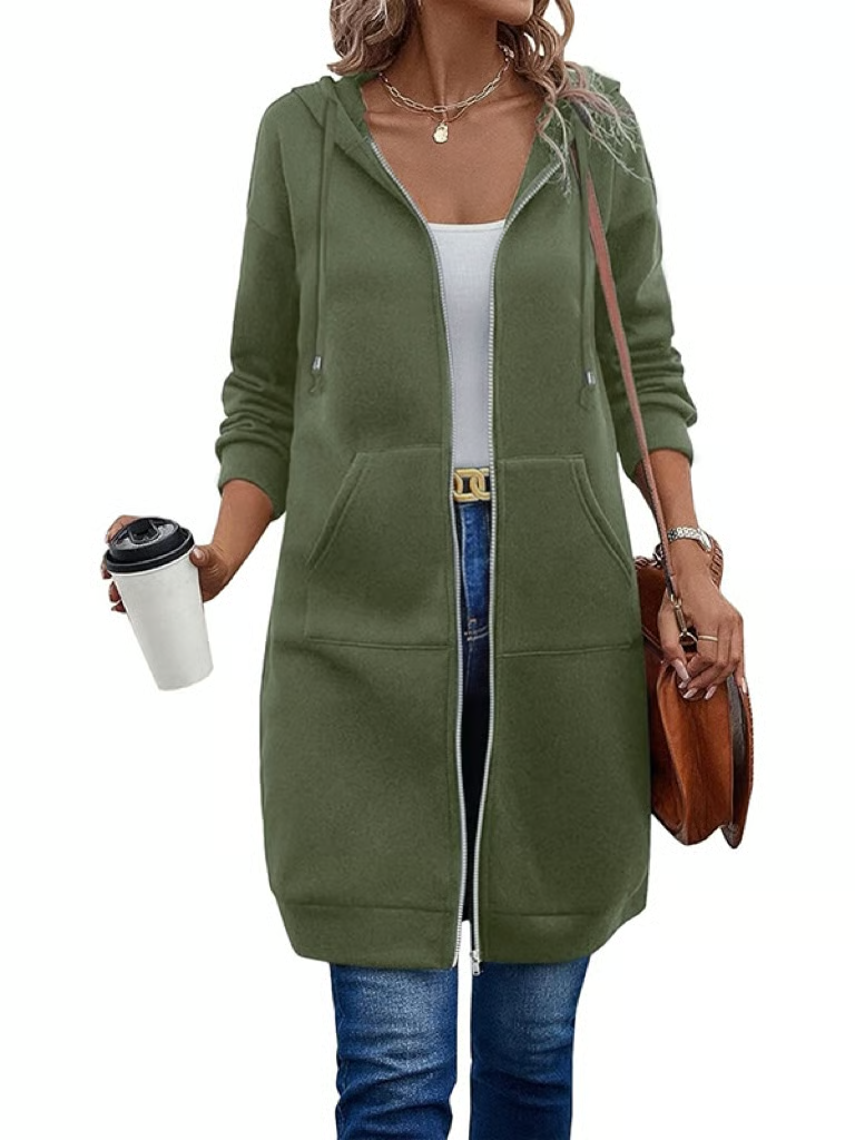 Lässiger Fleece-Kapuzenpullover mit Reißverschluss für Damen