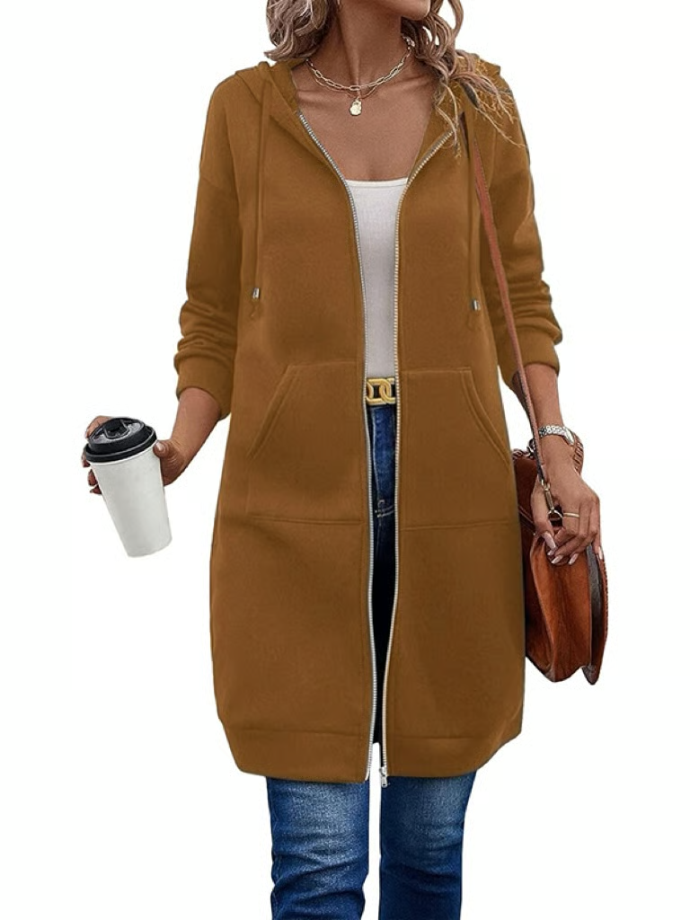 Lässiger Fleece-Kapuzenpullover mit Reißverschluss für Damen