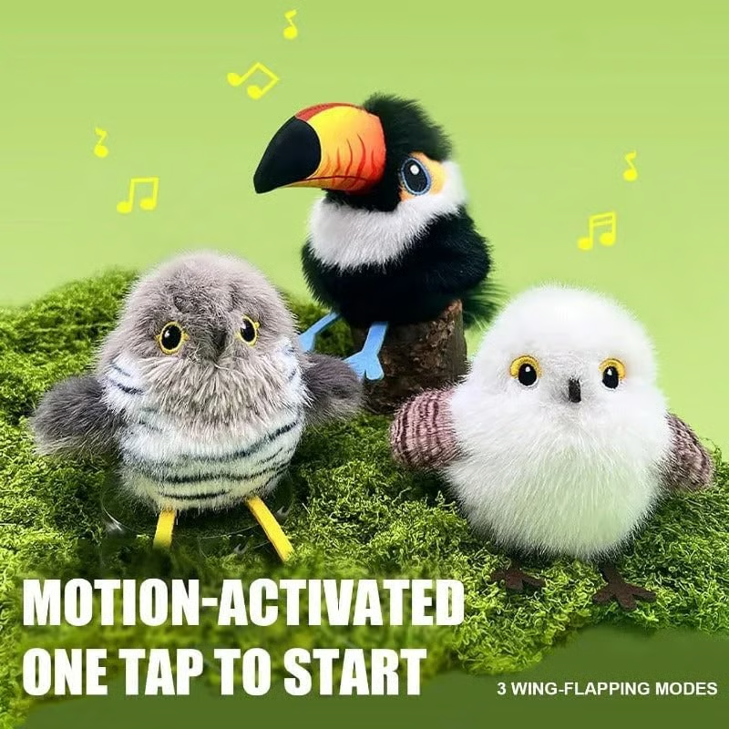 Flappendes Vogel-Katzenspielzeug – USB-aufladbarer und bewegungsaktivierter zwitschernder Vogel