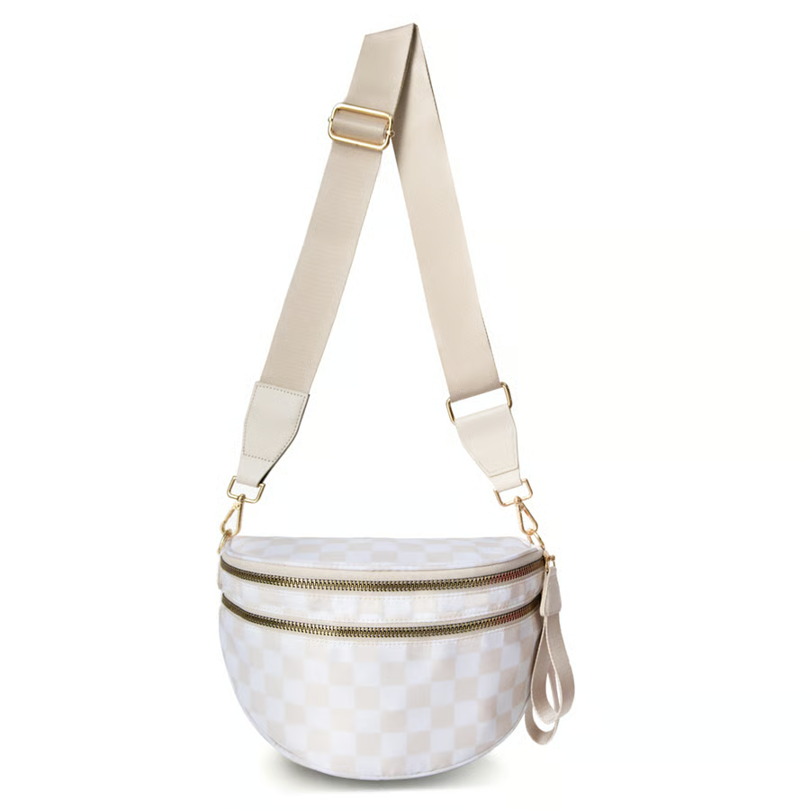 Schwarz-weiß kariertes Nylon-Bauchtasche