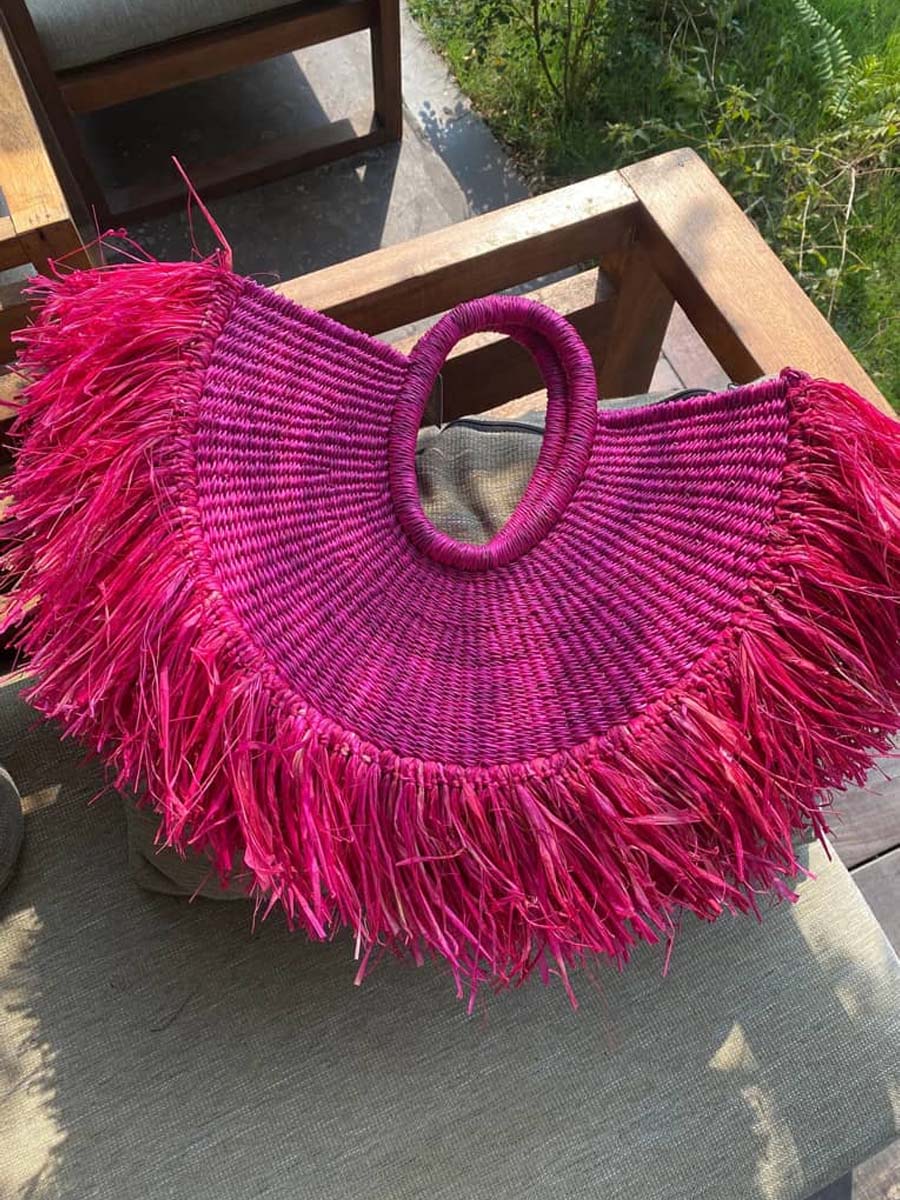 Quasten-Detail Strohgeflochtene Handtasche – Urlaubsreise-Geflecht-Tasche