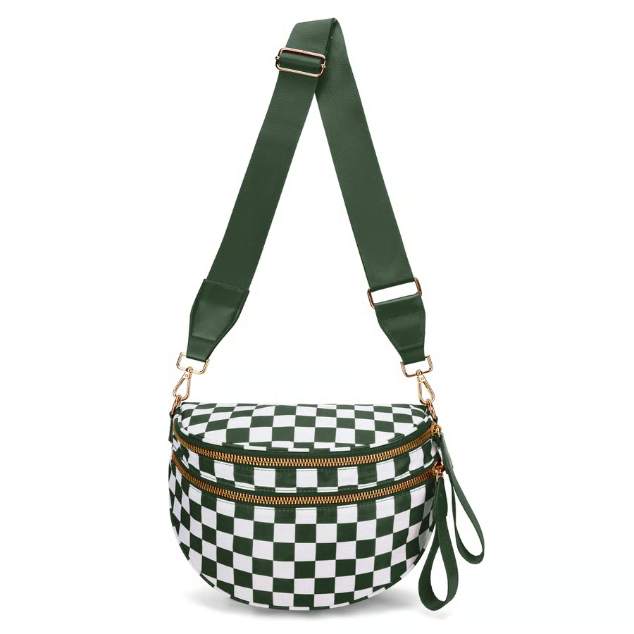 Schwarz-weiß kariertes Nylon-Bauchtasche