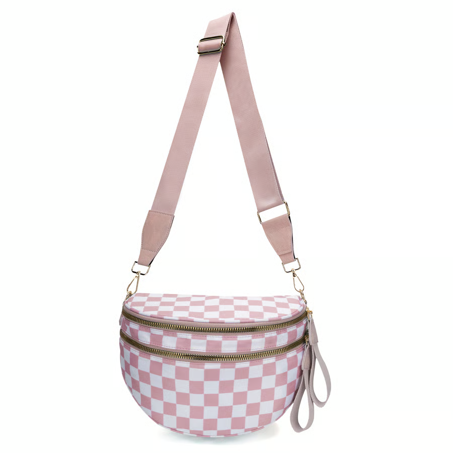 Schwarz-weiß kariertes Nylon-Bauchtasche