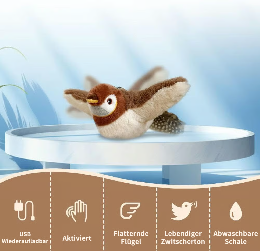 Flappendes Vogel-Katzenspielzeug – USB-aufladbarer und bewegungsaktivierter zwitschernder Vogel