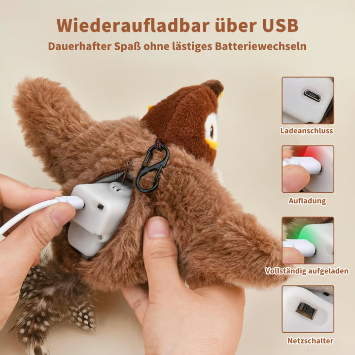 Flappendes Vogel-Katzenspielzeug – USB-aufladbarer und bewegungsaktivierter zwitschernder Vogel