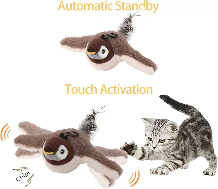 Flappendes Vogel-Katzenspielzeug – USB-aufladbarer und bewegungsaktivierter zwitschernder Vogel