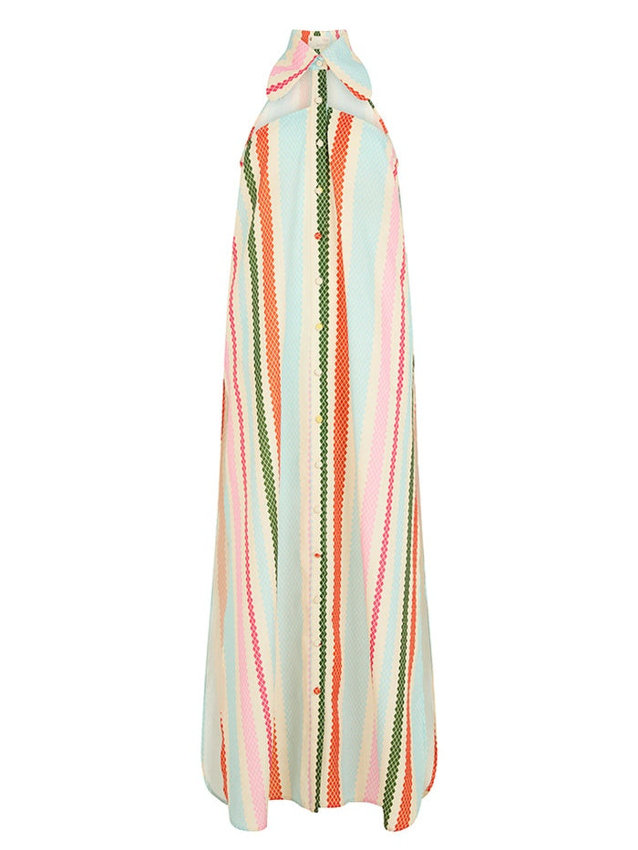 Kleid mit Schulterfreier-Stil und Streifenmuster