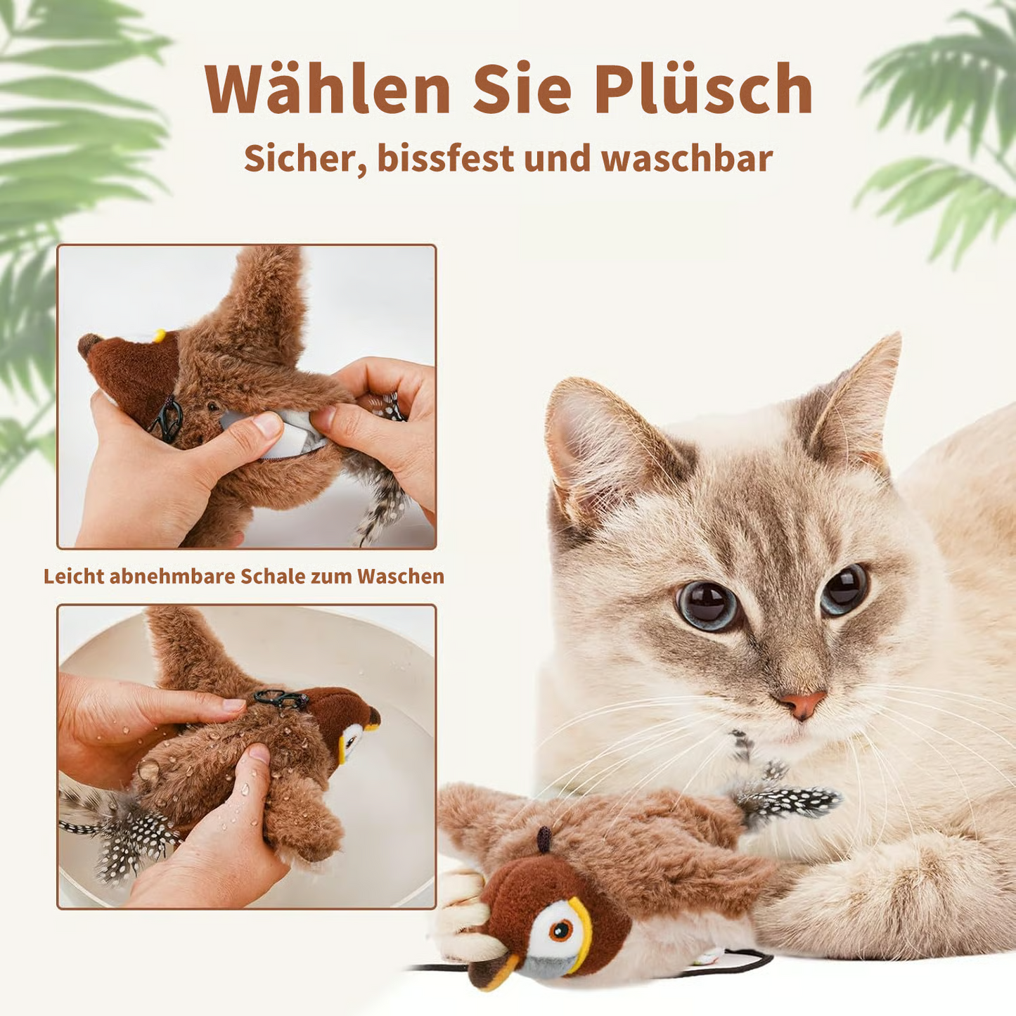 Flappendes Vogel-Katzenspielzeug – USB-aufladbarer und bewegungsaktivierter zwitschernder Vogel