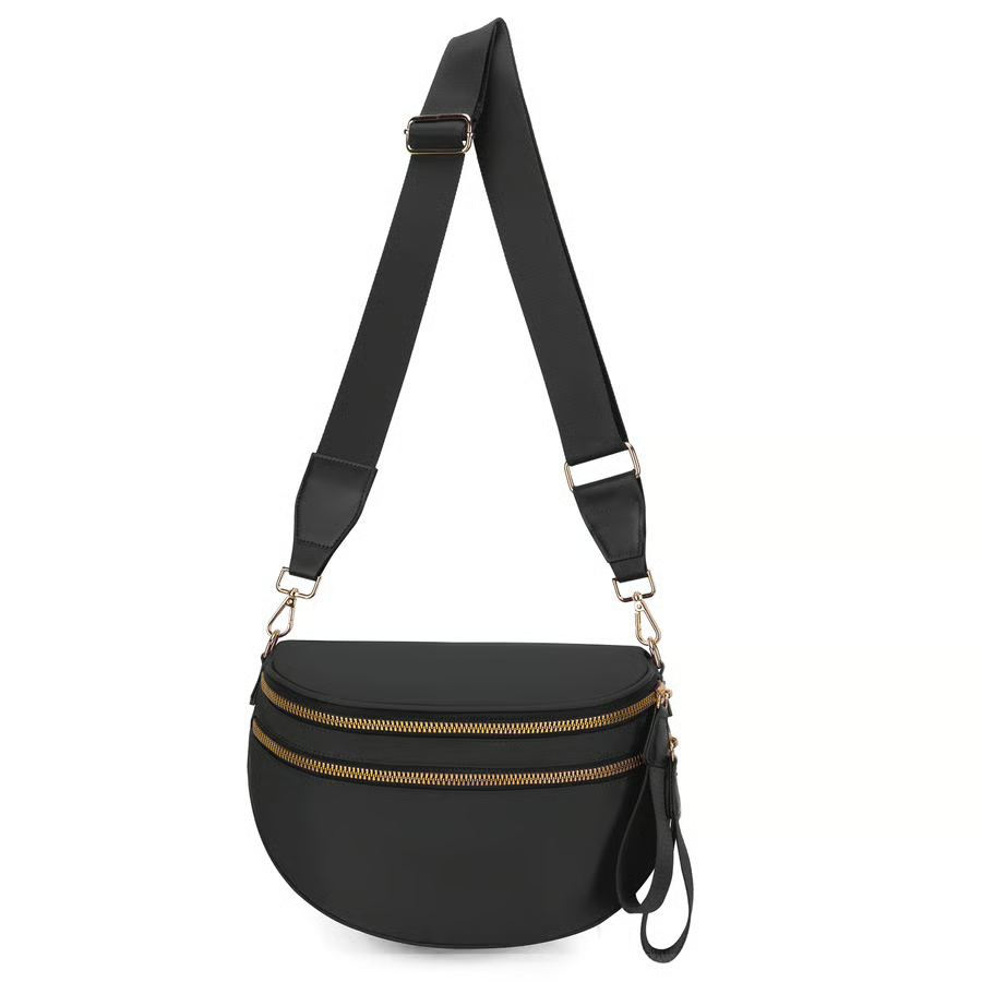 Schwarz-weiß kariertes Nylon-Bauchtasche
