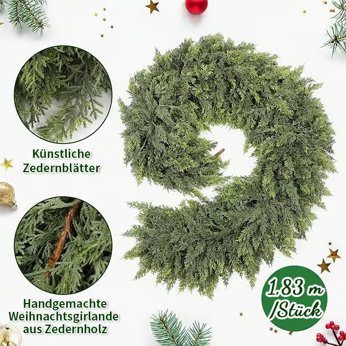 2025 Künstliche Zederngirlande für Weihnachten