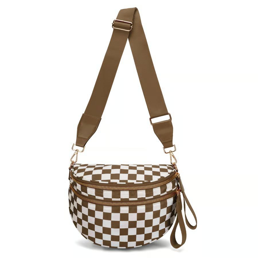 Schwarz-weiß kariertes Nylon-Bauchtasche