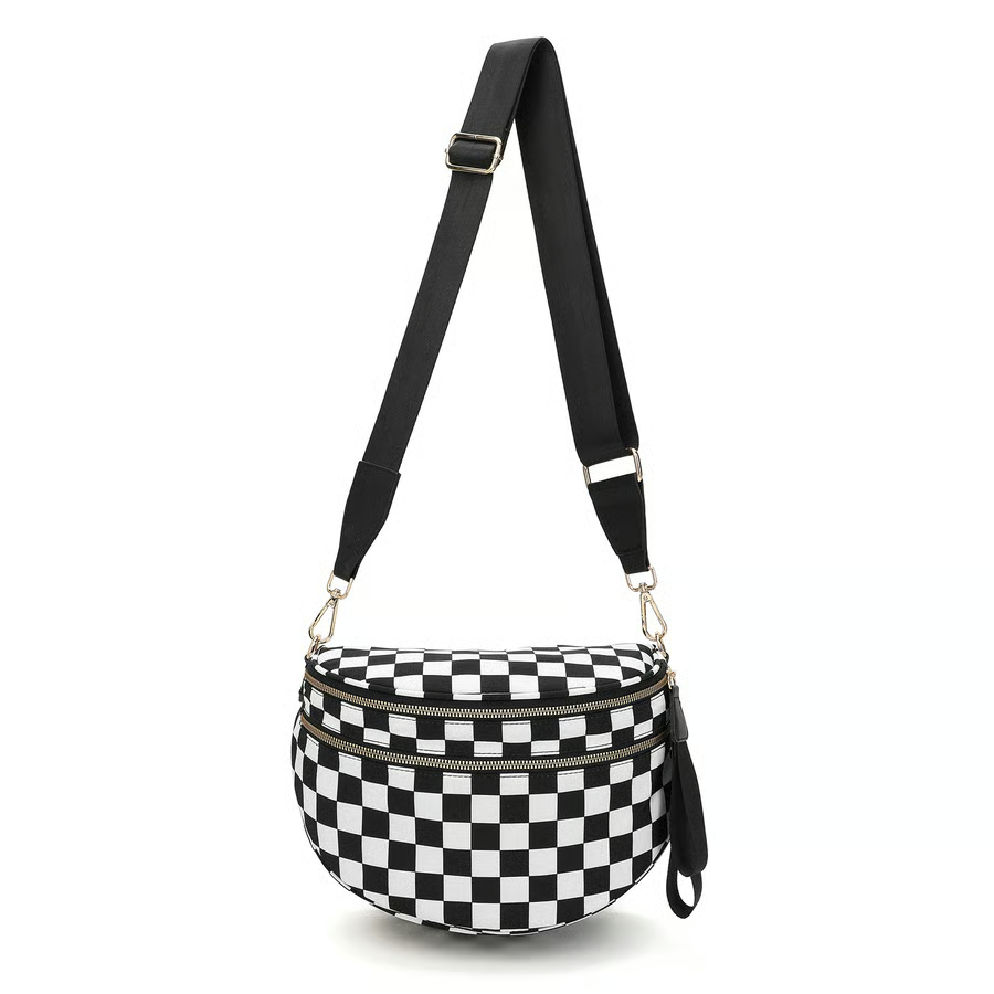 Schwarz-weiß kariertes Nylon-Bauchtasche