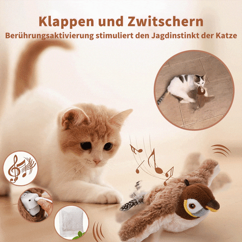 Flappendes Vogel-Katzenspielzeug – USB-aufladbarer und bewegungsaktivierter zwitschernder Vogel