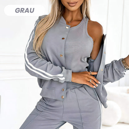 Dreiteiliges Baseballjacken- und -hosen-Set für Frauen