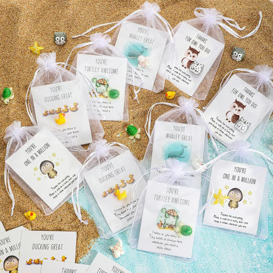 50 Sets Mitarbeiter-Anerkennungsgeschenke – Lustige Harztiere mit Dankeskarten (150 Stück)