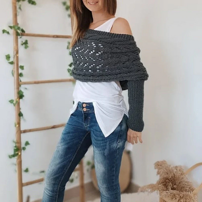Gestrickter Zopfmuster-Umhang, Bolero für Damen