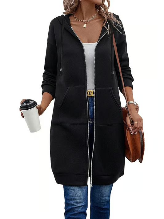 Lässiger Fleece-Kapuzenpullover mit Reißverschluss für Damen