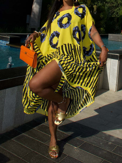 Gestreiftes Wickel-Maxi-Kleid mit Bindegürtel