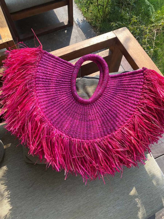 Quasten-Detail Strohgeflochtene Handtasche – Urlaubsreise-Geflecht-Tasche