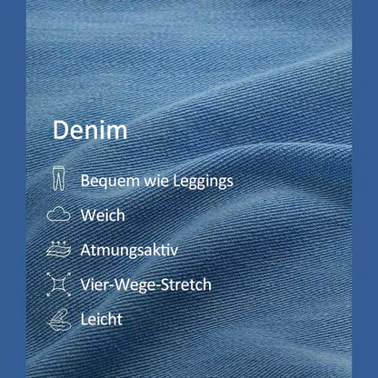 Damen High-Waist Baggy Weite Bein Stretch Strick-Jeans mit mehreren Taschen – Bequeme Casual Denim
