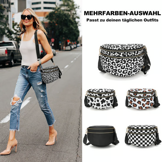 Schwarz-weiß kariertes Nylon-Bauchtasche