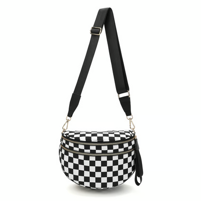 Schwarz-weiß kariertes Nylon-Bauchtasche